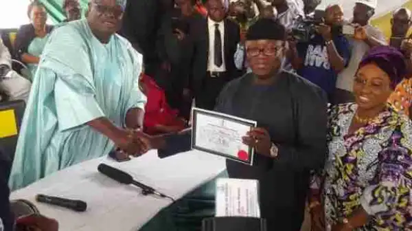 Ekiti Governnor-elect, Deputy Get Certificates Of Return From INEC (Photos)